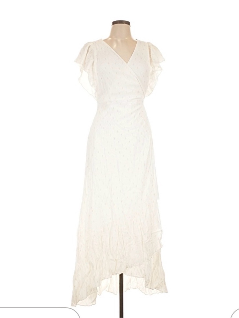 DREW Ivory Wrap Maxi Dress with Flutter Sleeves